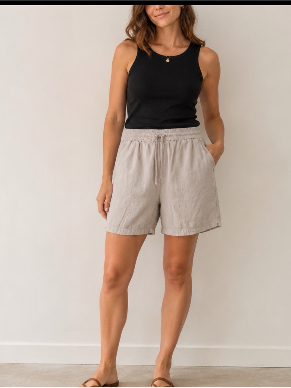 Intro Medium Beige Linen Blend Pull-On Bermuda Shorts